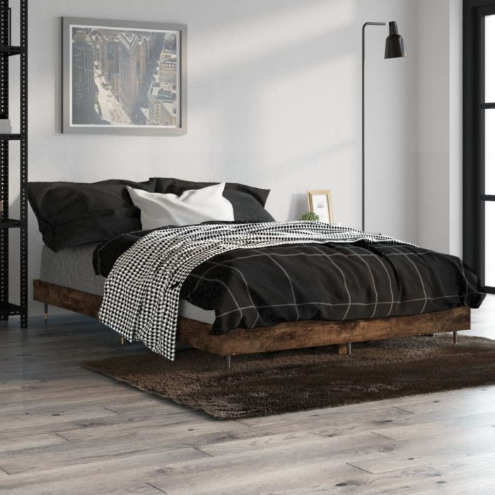 vidaXL Cadru pat fără saltea stejar fumuriu 120x190 cm, lemn prelucrat 832194