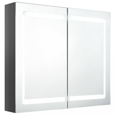 Dulap de baie cu oglindă și LED, gri strălucitor, 80x12x68 cm foto