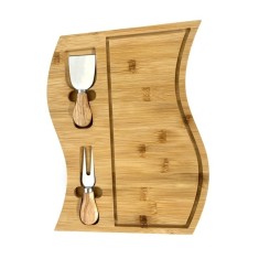 Platou pentru branzeturi, din bambus, cu 2 accesorii pentru servire, dimensiuni 26 x 33 cm, maro