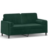 Cumpara ieftin Canapea cu 2 locuri cu pernute, verde inchis, 140 cm, catifea