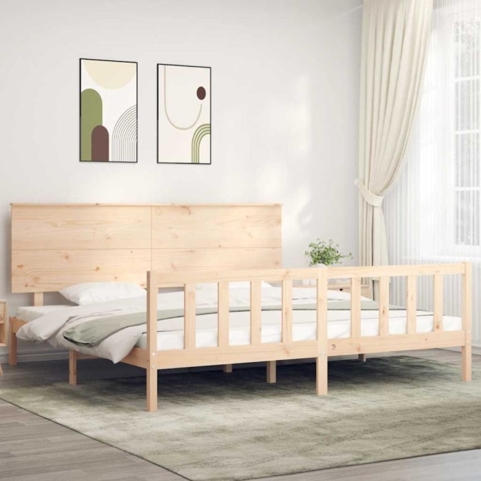 vidaXL Cadru pat cu tăblie 200x200 cm, lemn masiv de pin