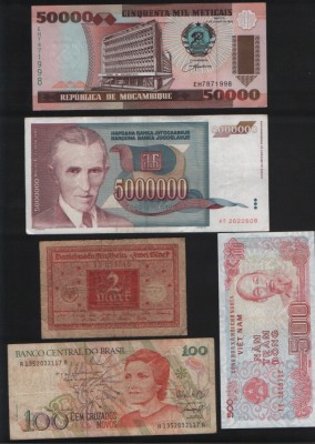 Set 5 bancnote de prin lume adunate (cele din imagini) #6 foto