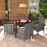 VidaXL Set de masă pentru grădină cu perne, 5 piese, gri, poliratan