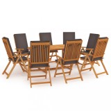 Cumpara ieftin Set mobilier de grădină cu perne gri, 9 piese, lemn masiv tec
