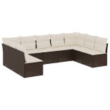 Cumpara ieftin Set canapele de gradina cu perne, 9 piese, maro, poliratan