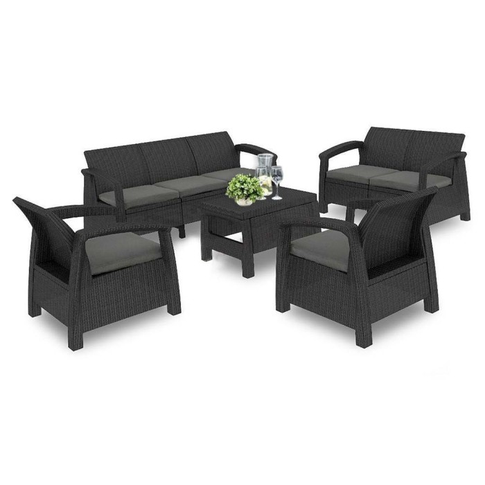 Set de mobilier de grădină Corfu max set, culoare grafit, cu perne gri deschis