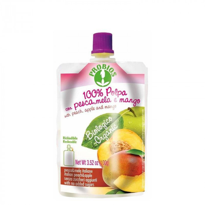 Piure Bio de Fructe Piersici, Mere si Mango Probios 100gr