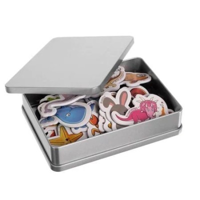 Set 42 magneti de frigider cu diverse animale pentru copii,cutie de depozitare metalica - Multicolor foto
