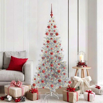 vidaXL Brad de Crăciun cu 300 LED cu suport Argintiu 180 cm PET 3396674 foto