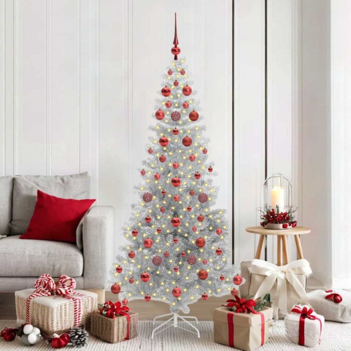 vidaXL Brad de Crăciun cu 300 LED cu suport Argintiu 180 cm PET 3396674