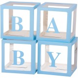 Set 4 cutii pentru baloane, flippy, model scris baby, tematica iubire, cuburi decorative din plastic, accesorii pentru petrecere, 30 x30 cm, transpare