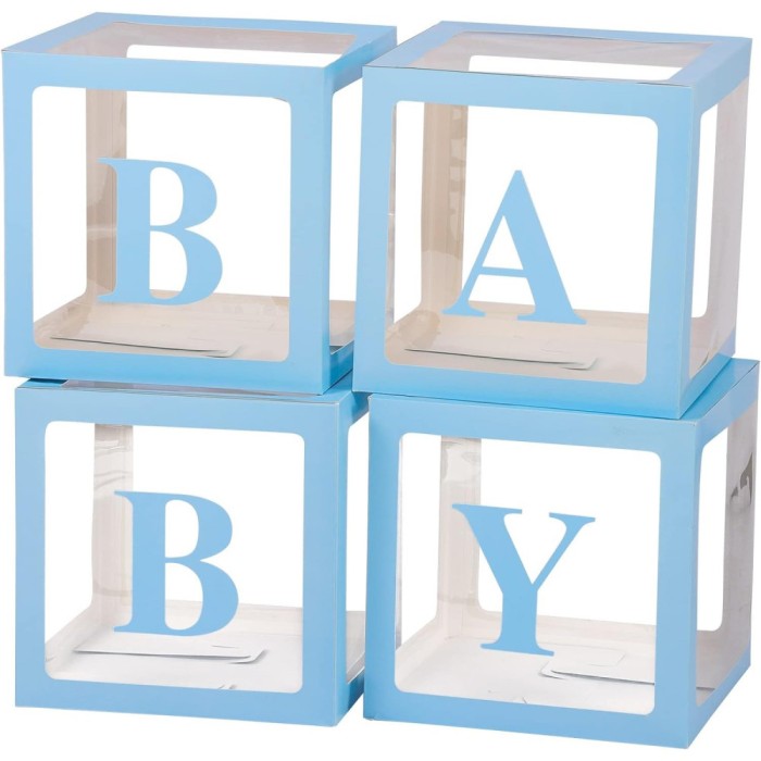 Set 4 Cutii pentru Baloane, Cyrax, Model Scris Baby, Tematica Iubire, Cuburi Decorative din Plastic, Accesorii pentru Petrecere, 30 x30 cm, Transparen