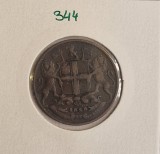344 India - British, East India Company, &frac14; Anna - Victoria 1858, KM#463