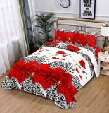 Cumpara ieftin Lenjerie De Pat 3D - Sassy Xu019, Bumbac, 4 Piese, Fara Elastic, Alb, Gri, Imprimeu, Rosu