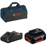 Bosch 1600Z00038 + GAL 18V-40 + 1619BZ0100 - Acumulator Li-Ion 18 V 4 Ah + Incarcator + Geanta textila