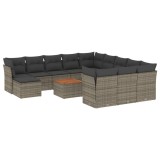 Set mobilier de gradina cu perne, 13 piese, gri, poliratan