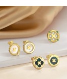 Cercei Argint 925 Placat Aur Galben Zirconiu Cubic, Model Clover Button Studs, Inchidere Surub, Marca Atcom