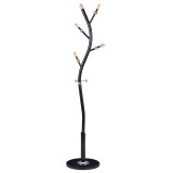 Cumpara ieftin Cuier haine tip pom Sergio metal negru - culoare lemn natural D37x171cm