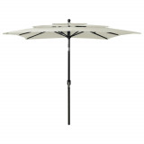 Cumpara ieftin Umbrelă de soare 3 niveluri, st&acirc;lp aluminiu, nisipiu, 2,5x2,5 m