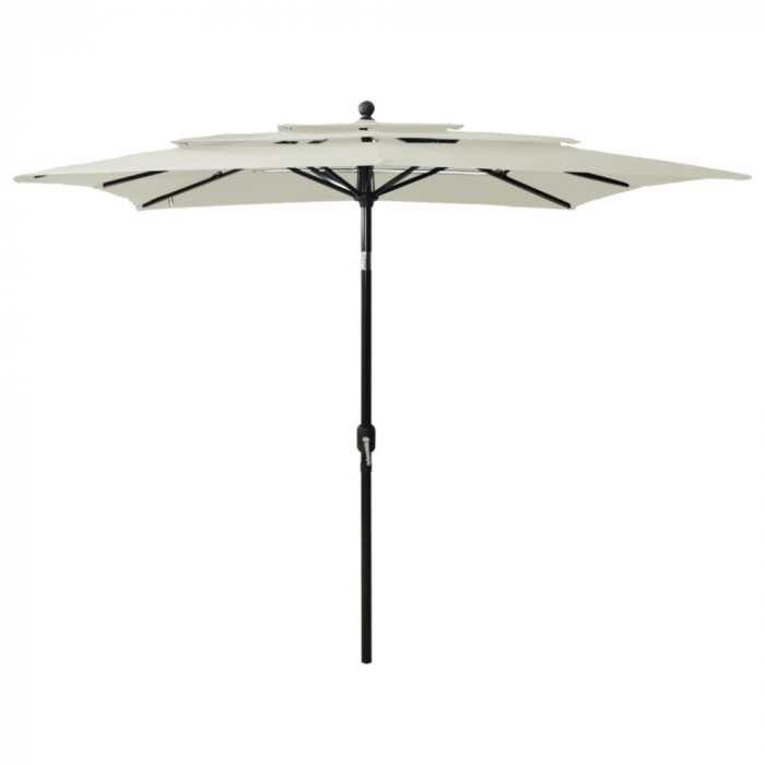 Umbrelă de soare 3 niveluri, st&acirc;lp aluminiu, nisipiu, 2,5x2,5 m