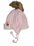 Caciula imblanita tricotata cu pompom, Roz, 0-12 luni