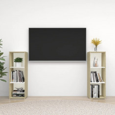 vidaXL Comode TV, 2 buc., alb și stejar sonoma, 107x35x37 cm, PAL