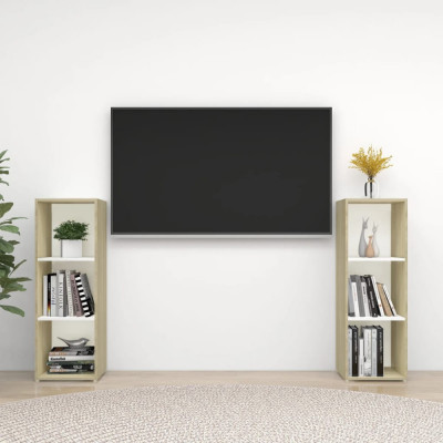 vidaXL Comode TV, 2 buc., alb și stejar sonoma, 107x35x37 cm, PAL foto