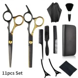SET 11 elemente Foarfece pentru frizerie, Japonia otel inoxidabil, Negru+Gold