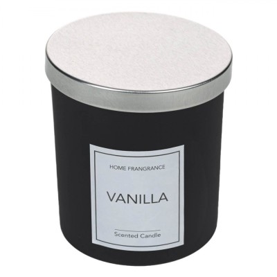 Lum&amp;acirc;nare Parfumată, Home Fragrance, Vanilie, Culoare Albă, Pahar Negru, Capac Metalic, Diametru 8.5 cm, &amp;Icirc;nălțime 9 cm foto
