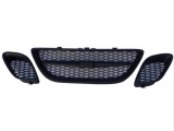 Set 3 buc. grila masca fata fata Saab 9.3 (YS3F), 09.2002-09.2007, partea stanga+central, negru; plasa tip fagure; Tuning,
