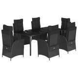 Cumpara ieftin Set mobilier de gradina cu perne, 7 piese, negru, poliratan