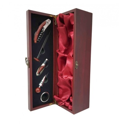 Cutie pentru Sticla de Vin cu 5 accesorii, Lemn foto