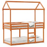 Cumpara ieftin Pat supraetajat cu acoperis maro ceruit 90x200cm lemn masiv pin