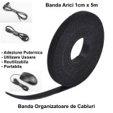 VELCRO banda textila cu arici 1cm x 5m negru, Oem