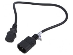 Cablu alimentare 3x0,5mm&sup2; IEC C13 mamă - IEC C14 tată, 0,5m, negru, 10A