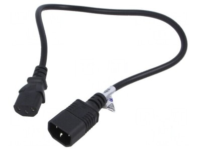 Cablu alimentare 3x0,5mm&amp;sup2; IEC C13 mamă - IEC C14 tată, 0,5m, negru, 10A foto