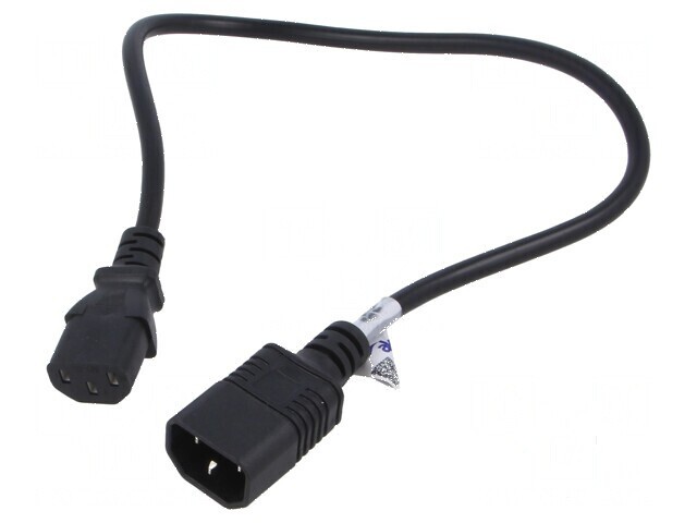 Cablu alimentare 3x0,5mm&sup2; IEC C13 mamă - IEC C14 tată, 0,5m, negru, 10A