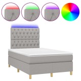 Cumpara ieftin Pat cu arcuri, saltea si LED, gri deschis, 120x200 cm, textil