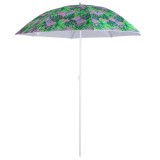Umbrela de plaja pliabila, cu inclinare si inaltime reglabila, diametru 150 cm, verde cu imprimeu frunze verzi Household NewTrend