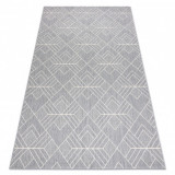 Covor sisal Flat 48731637 Pătrate caro, geometriai gri / cremă, 80x150 cm