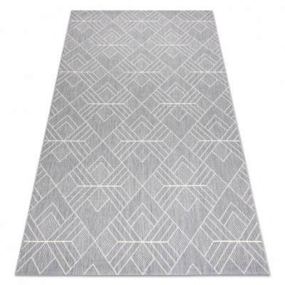 Covor sisal Flat 48731637 Pătrate caro, geometriai gri / cremă, 80x150 cm foto