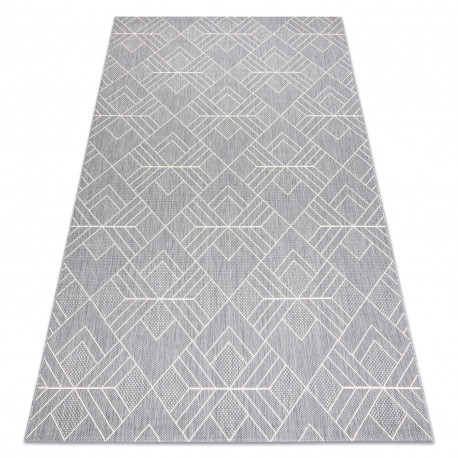 Covor sisal Flat 48731637 Pătrate caro, geometriai gri / cremă, 80x150 cm