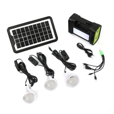 Sistem de iluminat solar GDPLUS, 3 becuri LED, cablu de incarcare 5-in-1, cablu de alimentare, GD-17 foto