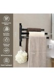 Suport pentru prosop fără găurire, negru, rotire 180&deg;, 3 brațe, cu adeziv, suport pentru prosop montat pe perete