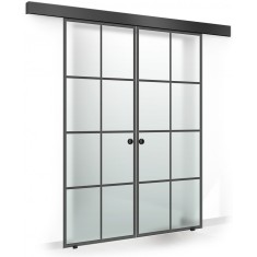 Usa culisanta Boss &reg; Duo Black model Residence negru, 60+60x215 cm, sticla mata securizata, glisanta in ambele directii