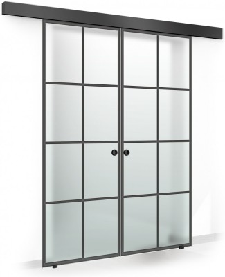 Usa culisanta Boss &amp;reg; Duo Black model Residence negru, 80+80x215 cm, sticla mata securizata, glisanta in ambele directii foto