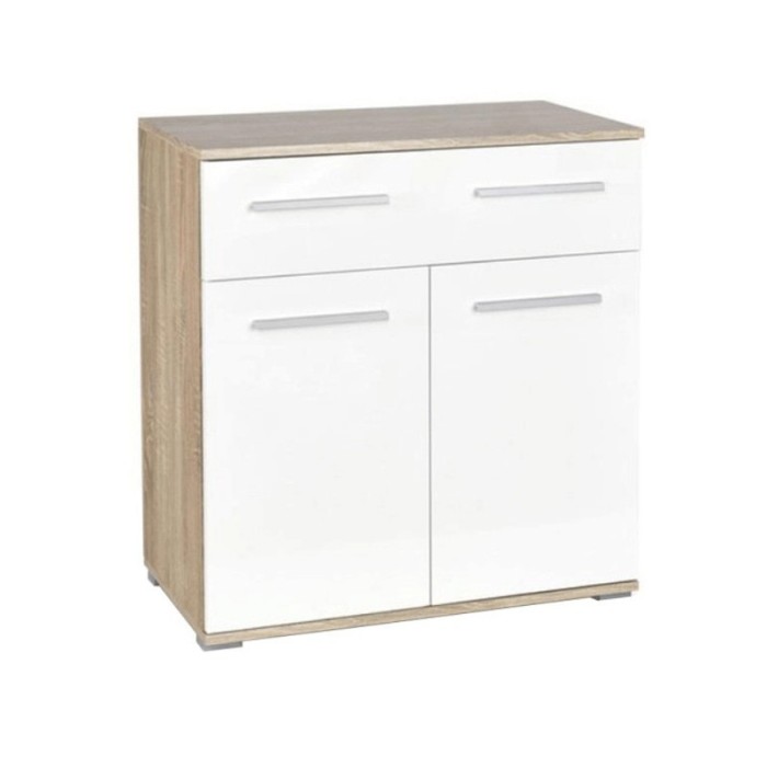 Comoda dormitor HM Lima KM1, Pal Melaminat, cu 2 usi, un sertar, cant ABS, stejar sonoma alb