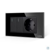 Cumpara ieftin Intrerupator dublu cap scara cu priza 4M Luxion, rama sticla, negru