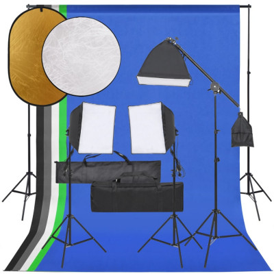 vidaXL Set studio foto cu set de lumini, fundal și reflector foto