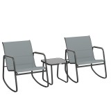 Outsunny Set Bistro din 3 Piese, Set de Grădină cu 2 Scaune de Exterior cu Mișcare de Legănare din Textilenă Respirabilă, Masă cu Blat din Sticlă, Set